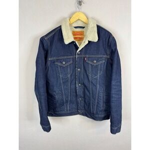 Levis Mens Type 3 Sherpa Trucker Jacket Dark Wash Indigo Denim Large 16365-0075